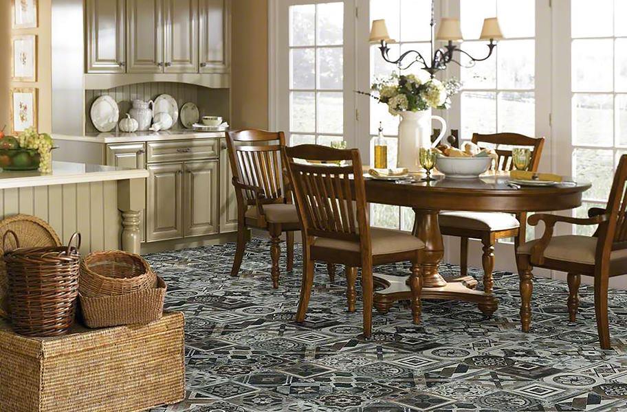 2020 flooring trends: FlooringInc Patchwork tile flooring in a kitchen setting