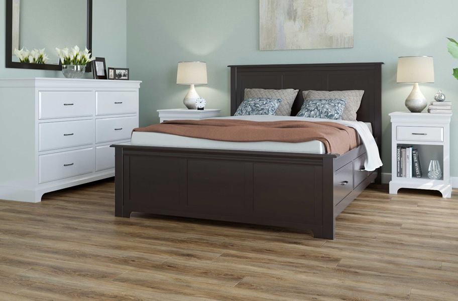 wood-look vinyl planks in a bedroom setting