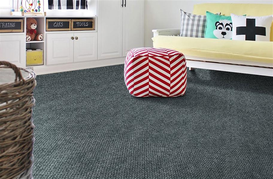 2021 Carpet Trends: 25 Eye-Catching Carpet Ideas: Ribbed tile carpet in a living room setting. 