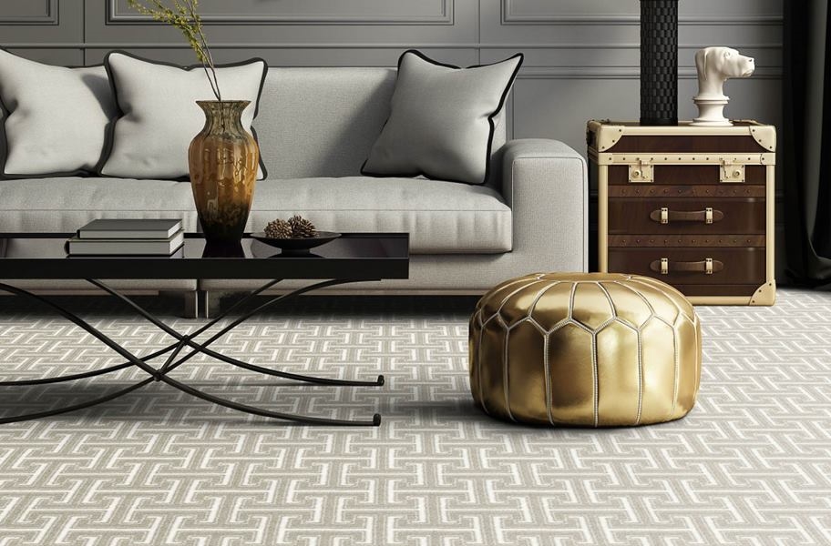 FlooringInc 2021 carpet trends: geometric carpet in the living room