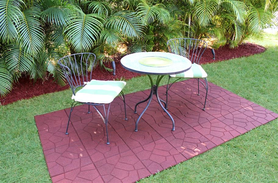 Flagstone rubber pavers under a table and chairs